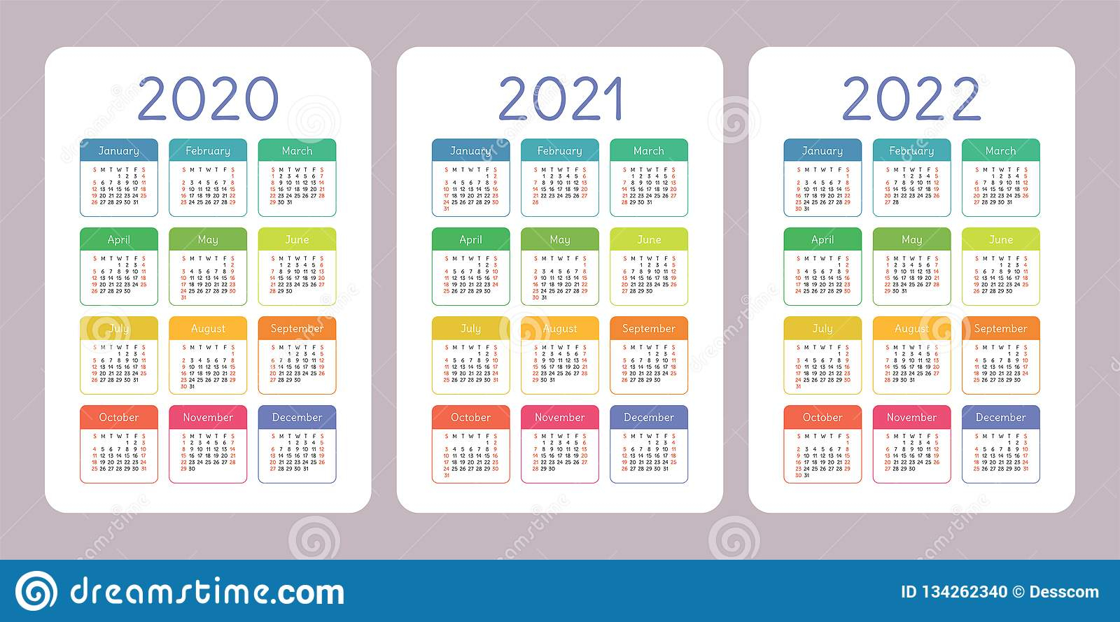 Calendar 2020, 2021, 2022 Years. Vertical Vector Calender