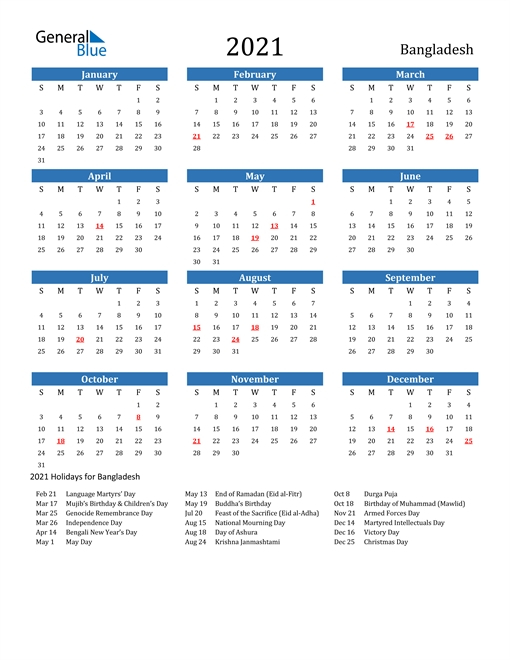 Calendar 2021 Bangladesh | Qualads