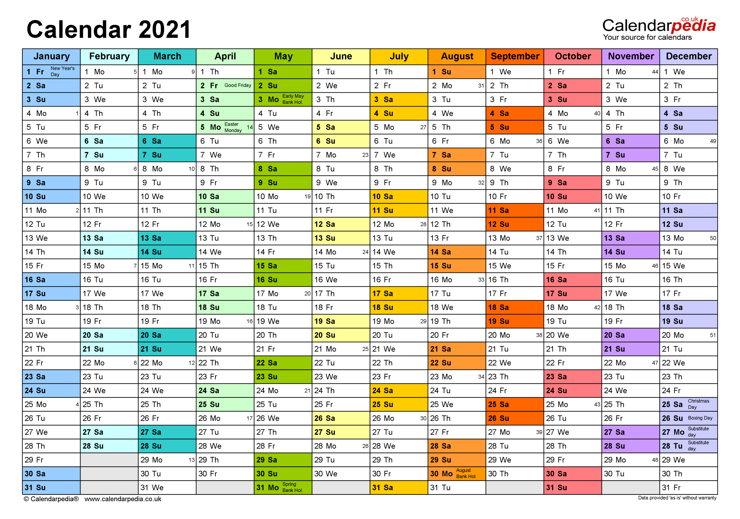 Excel Calendar With Week Numbers 2021 | Calendar ...