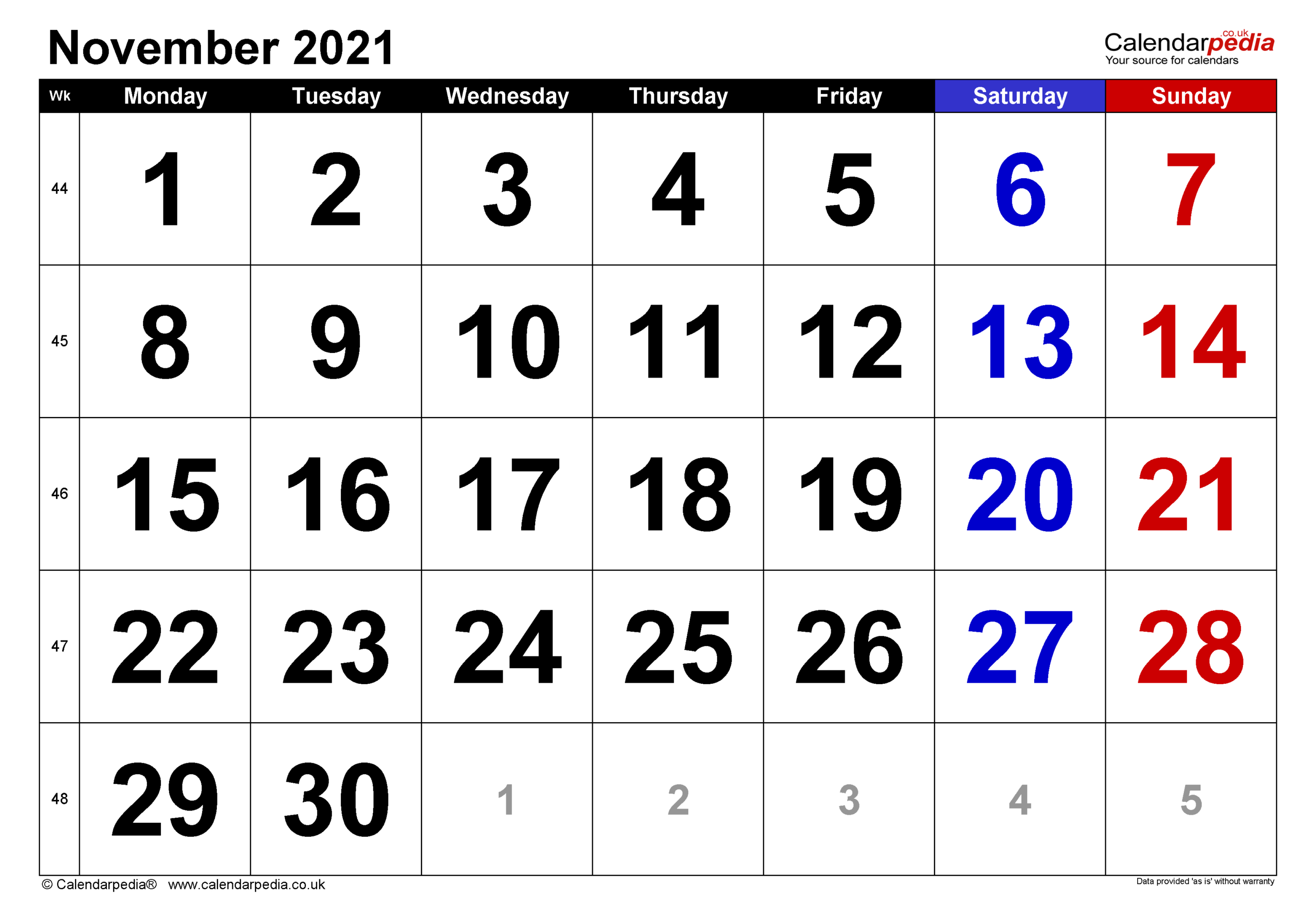 Calendar November 2021 (Uk) With Excel, Word And Pdf Templates