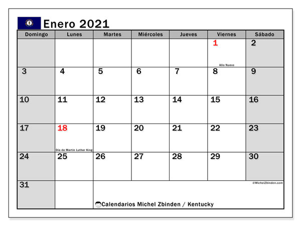 Calendario Enero 2021 - Kentucky - Michel Zbinden Es