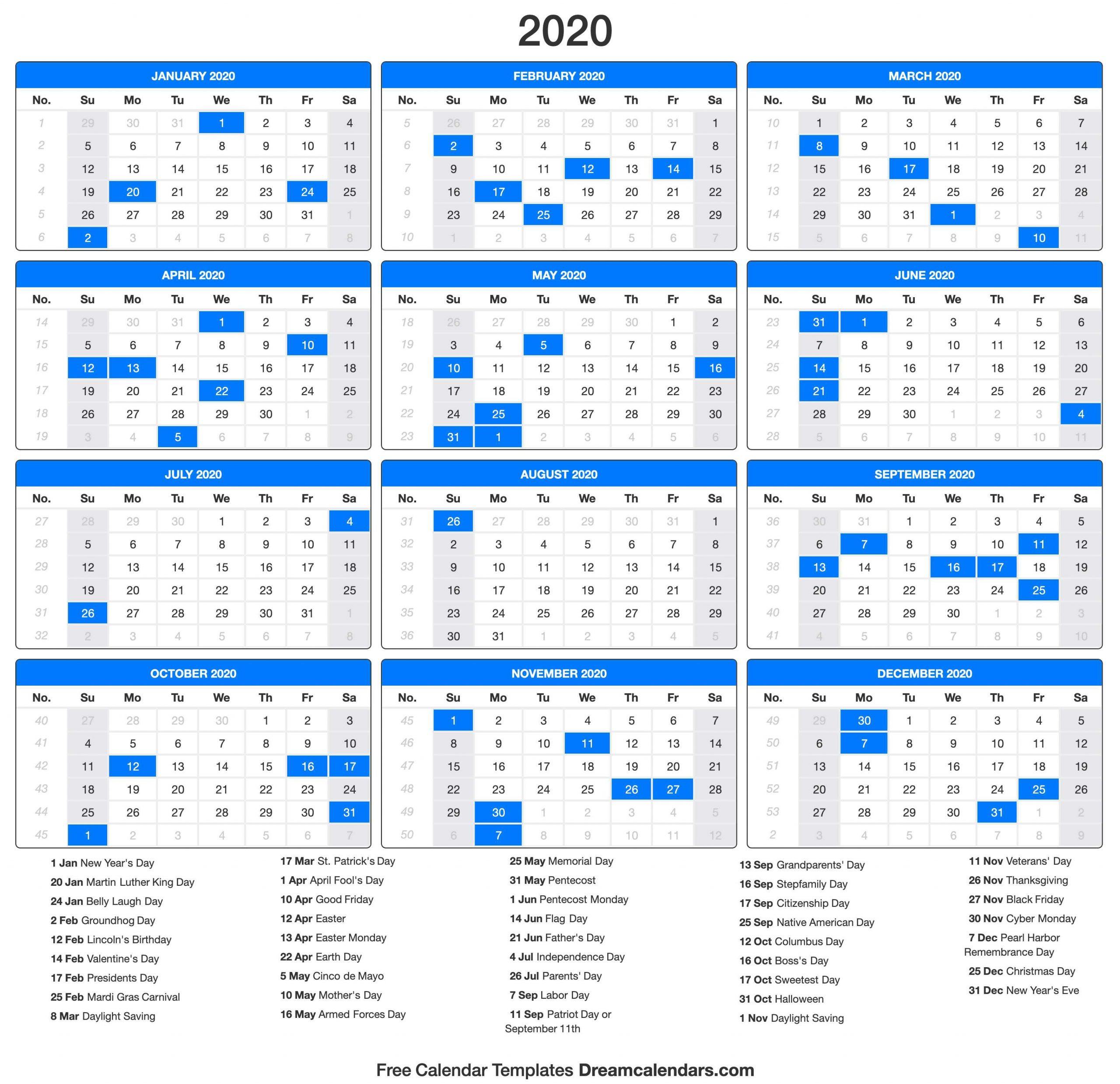 Collect One Page Yearly Calendar 2020-2020 | Calendar