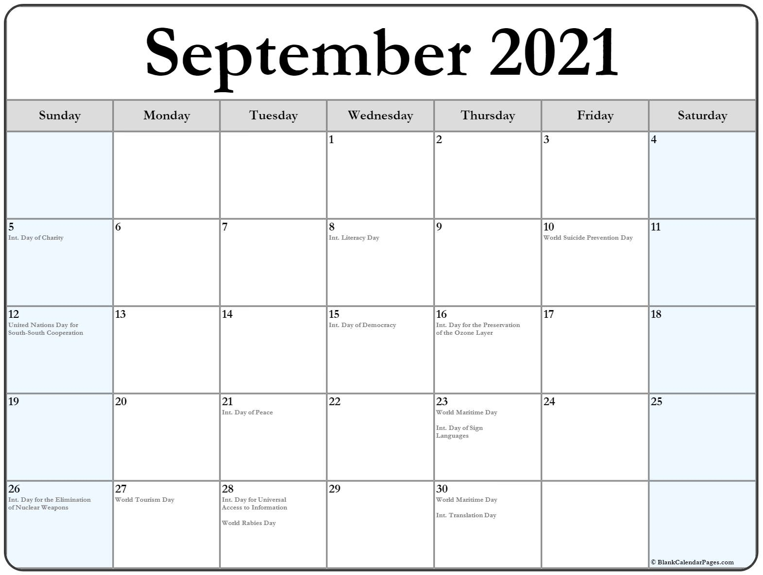 Collection Of September 2021 Calendars With Holidays