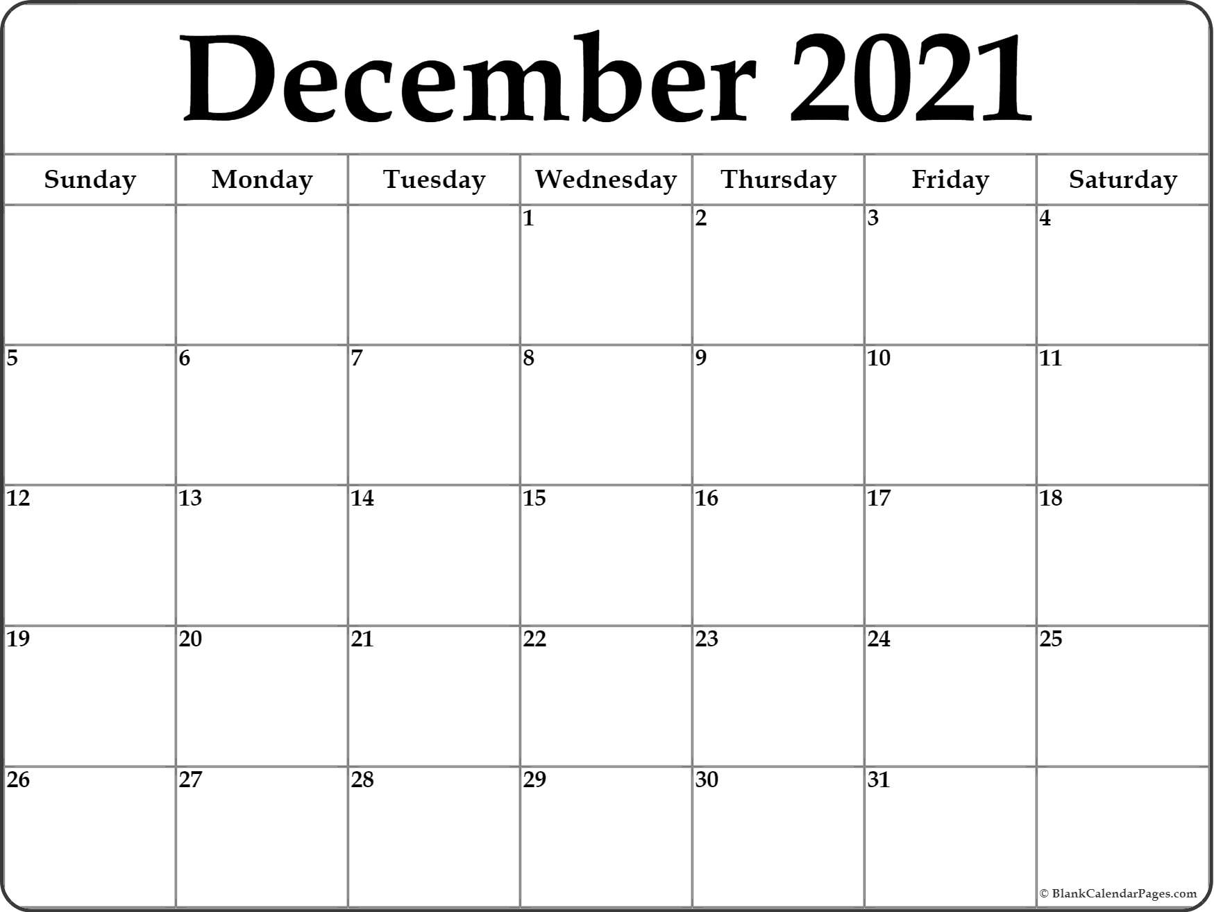 December 2021 Blank Calendar Templates.