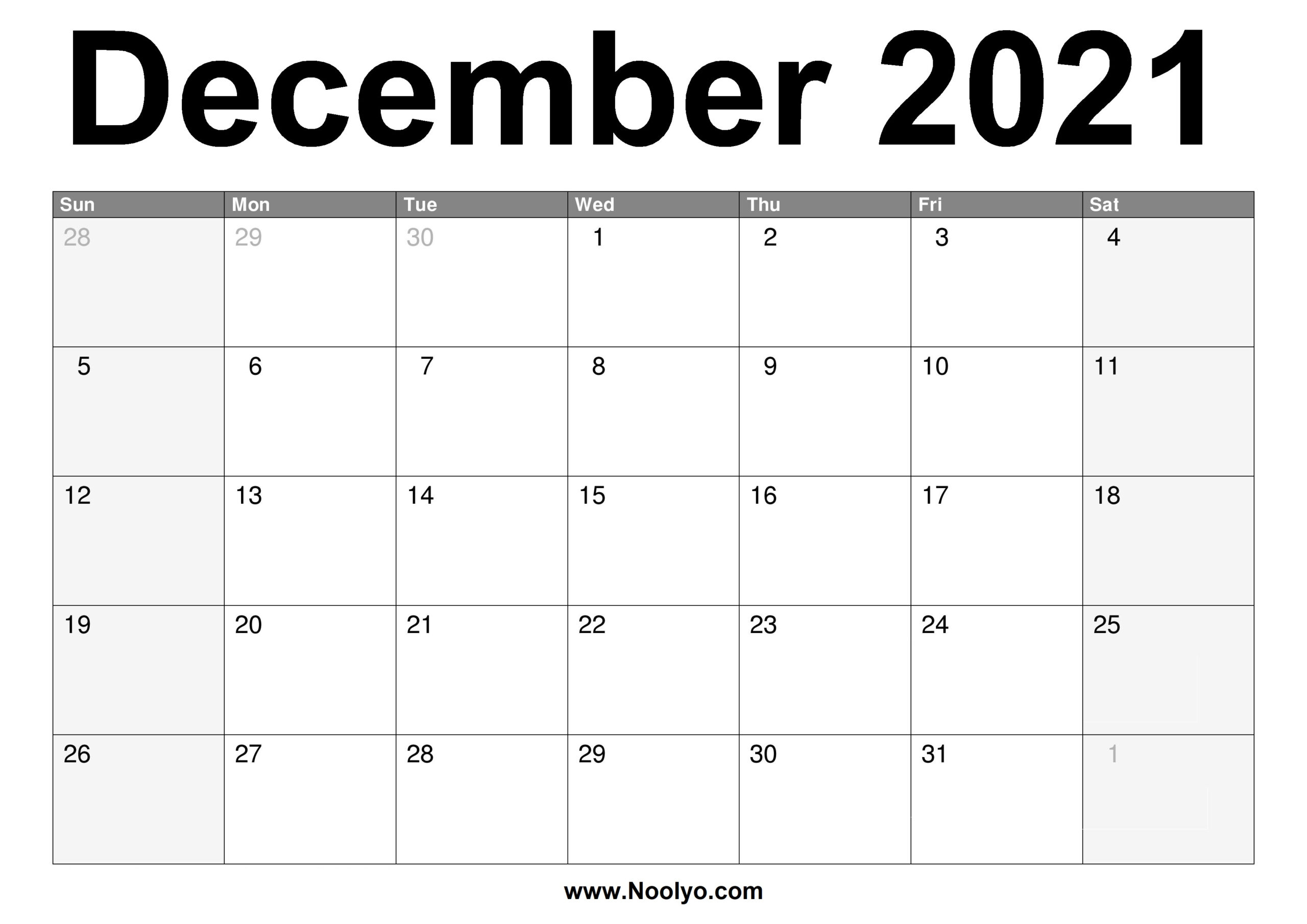 December 2021 Calendar Printable – Free Download – Noolyo