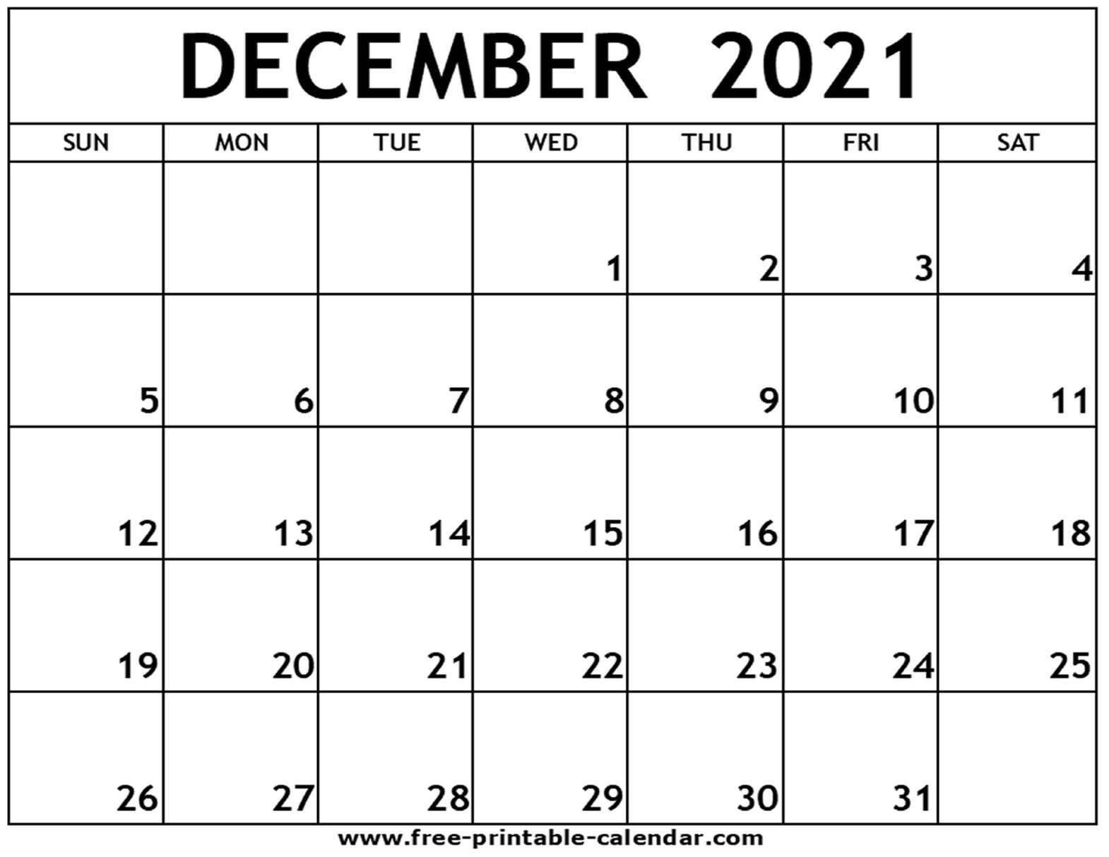 December 2021 Printable Calendar - Free-Printable-Calendar