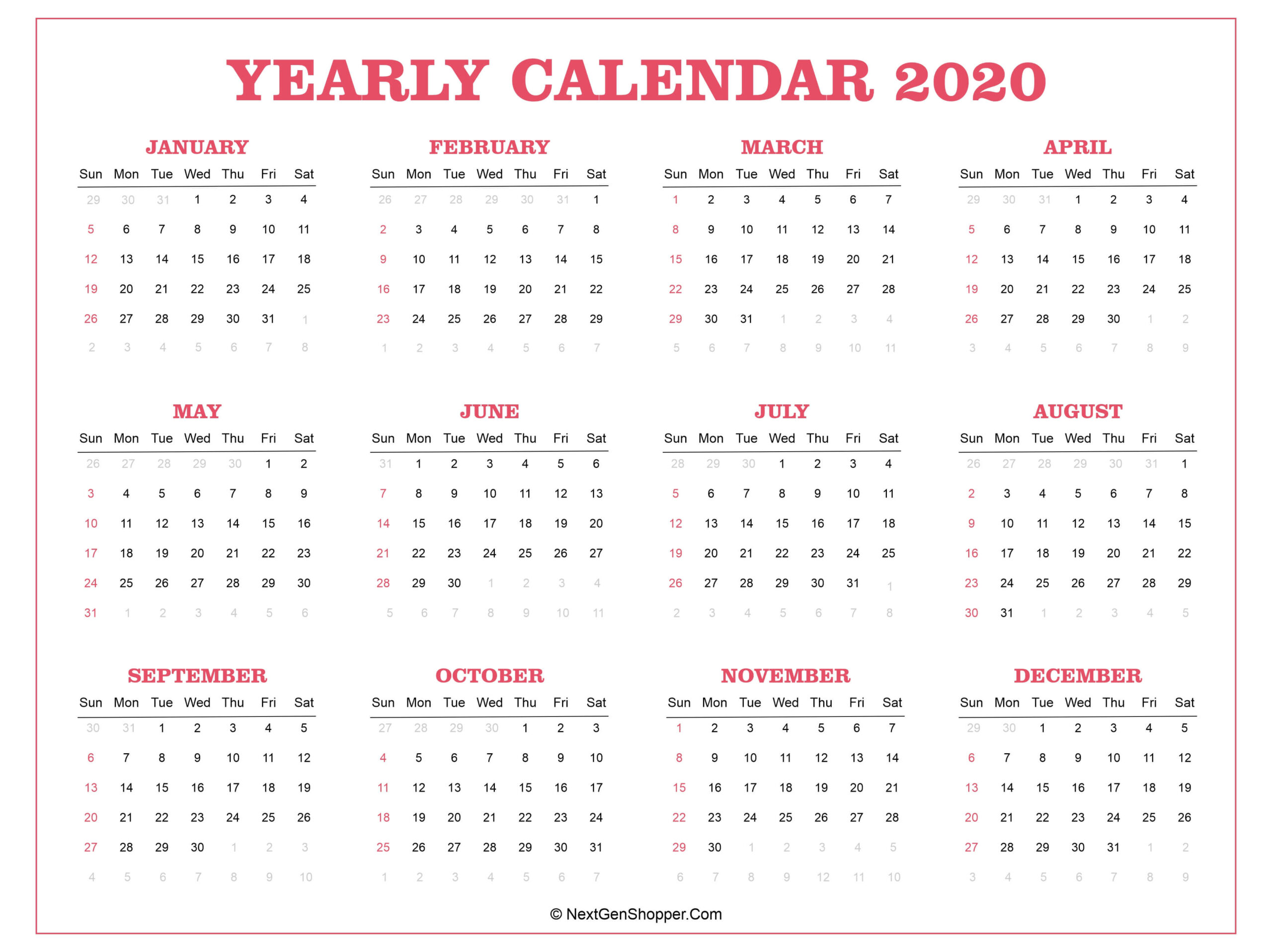 Federal Government 2020 Calendar | Calendar Printable Free