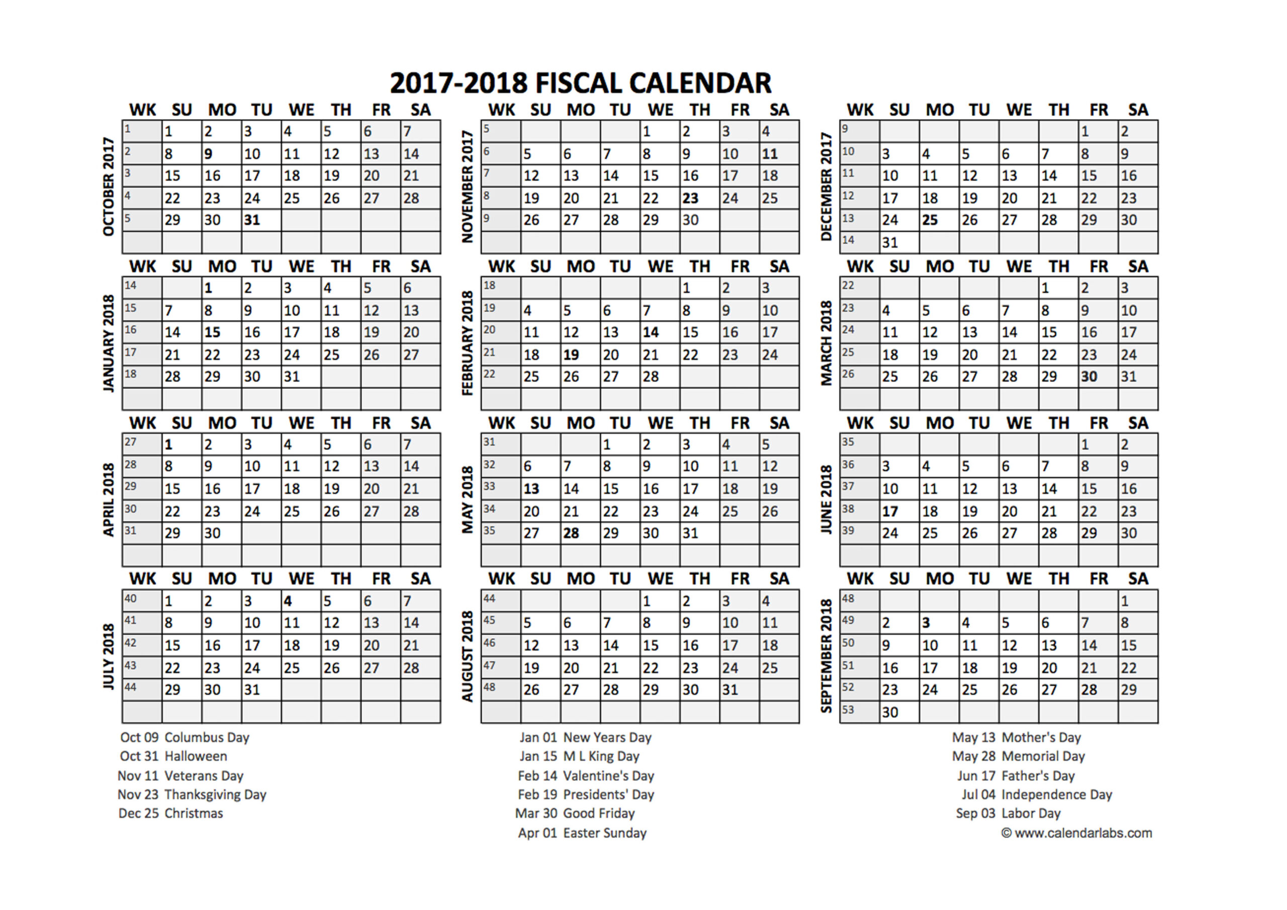 Fiscal Calendar 2017-18 Templates - Free Printable Templates