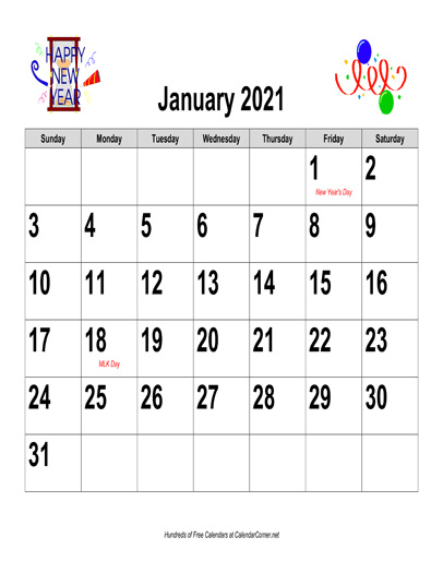 Free 2021 Large-Number Holiday Graphics Calendar