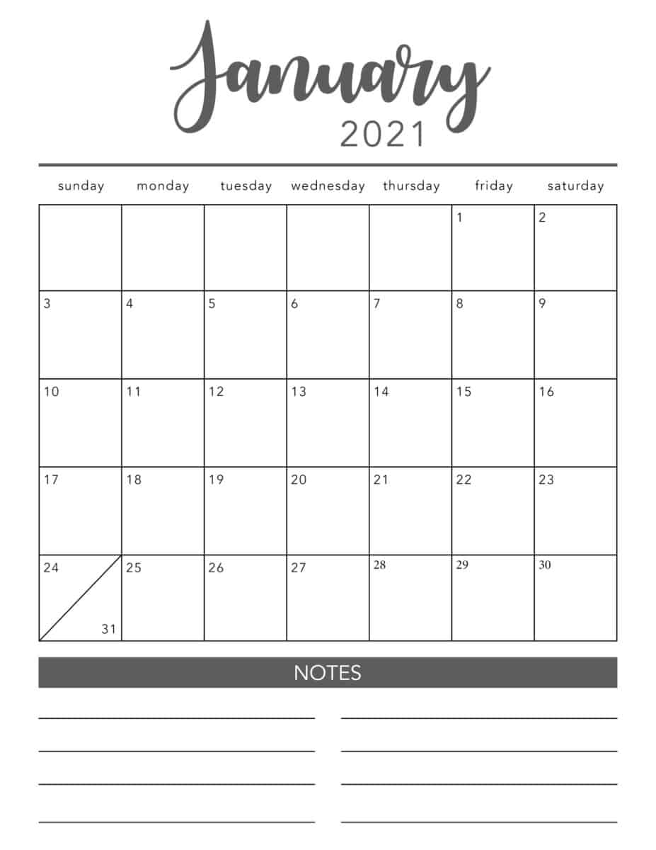 Free 2021 Printable Calendar Template (2 Colors!) - I