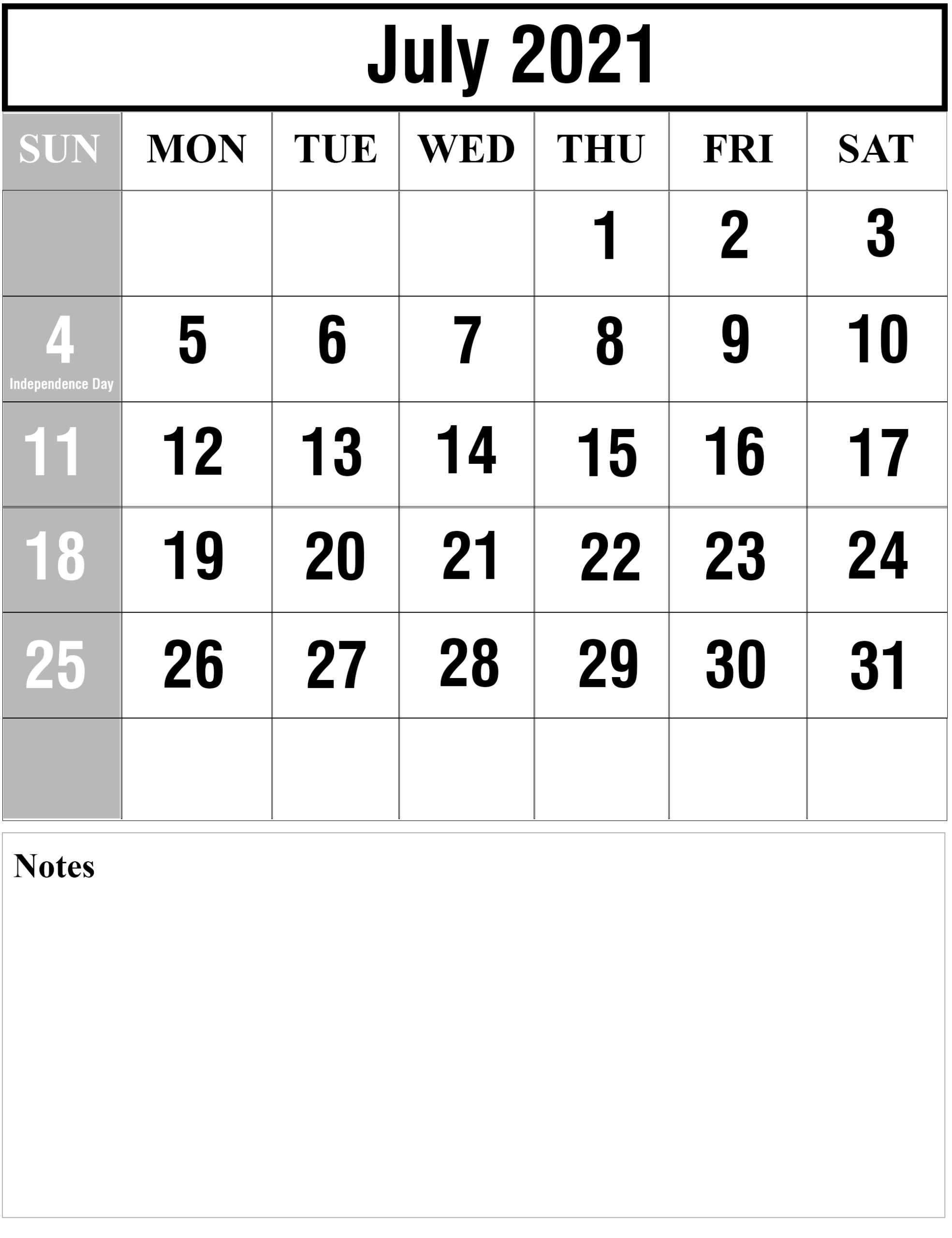 Free Blank July 2021 Printable Calendar Template In Pdf