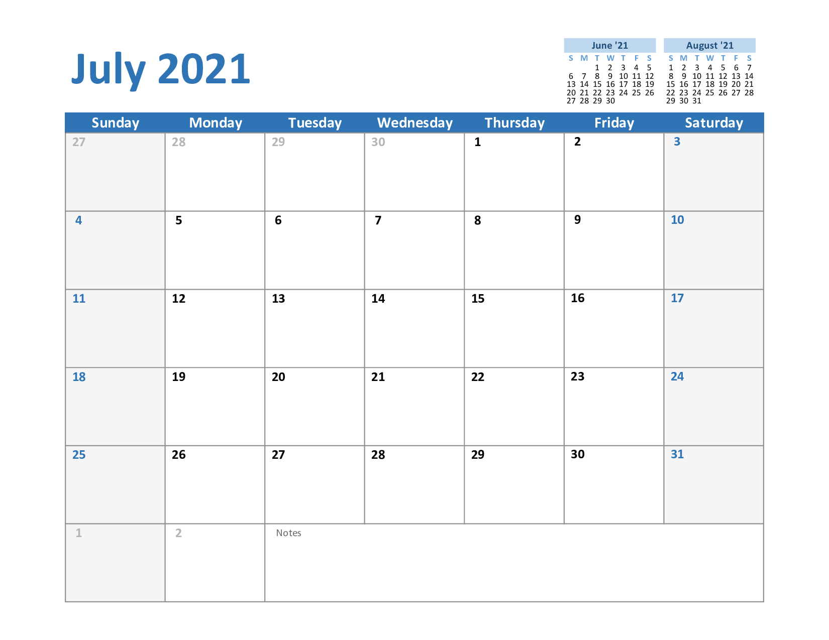 Free Blank July 2021 Printable Calendar Template In Pdf