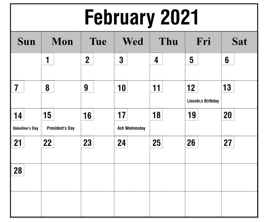 Free February 2021 Printable Calendar Template In Pdf