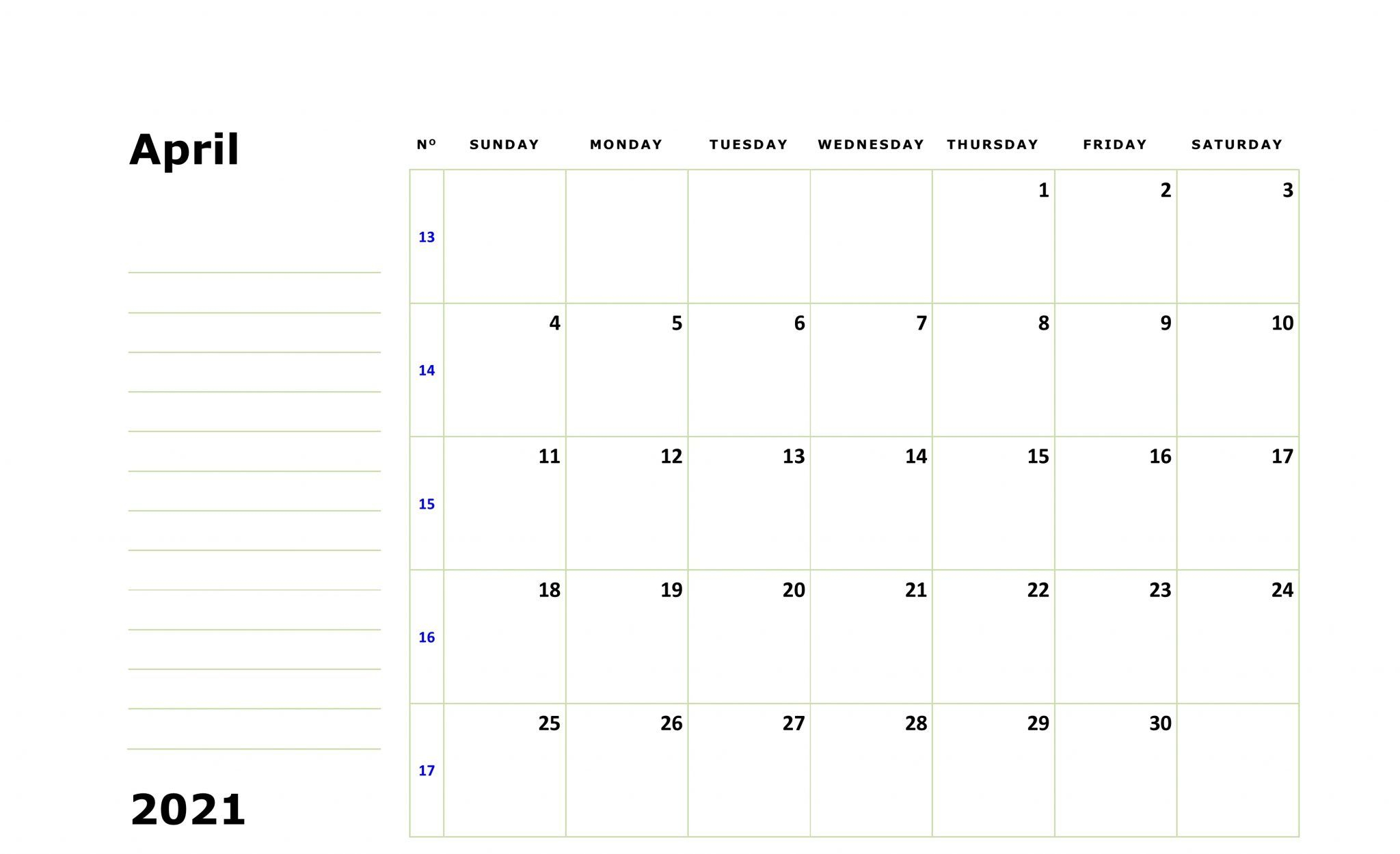 Free Printable April 2021 Calendar Monthly Template In