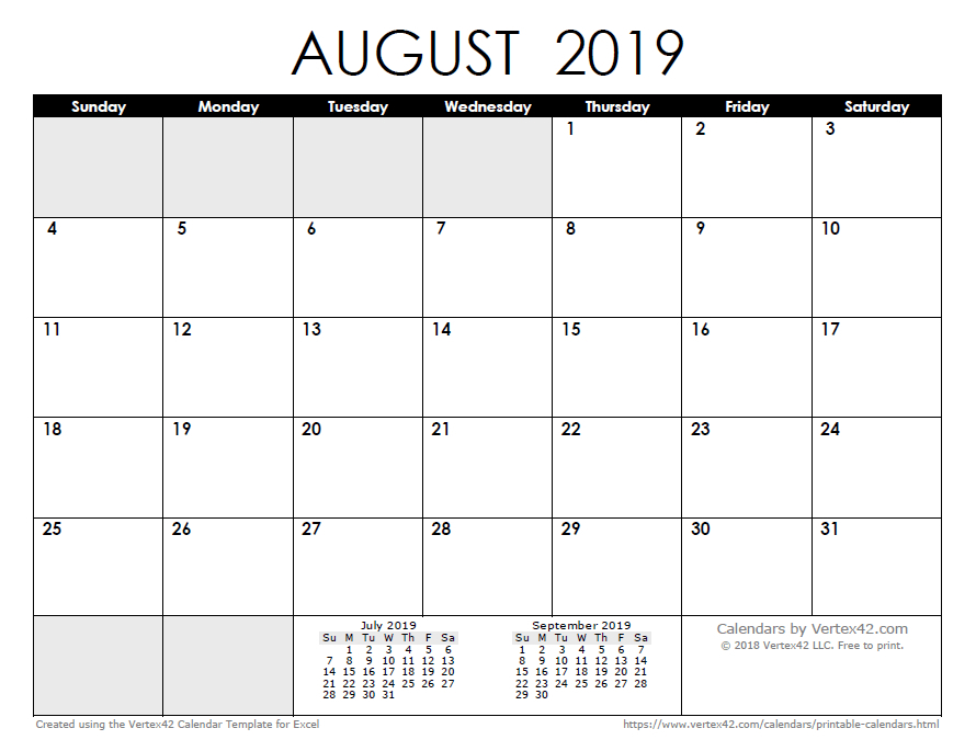 Free Printable Blank Monthly Calendars – 2018, 2019, 2020