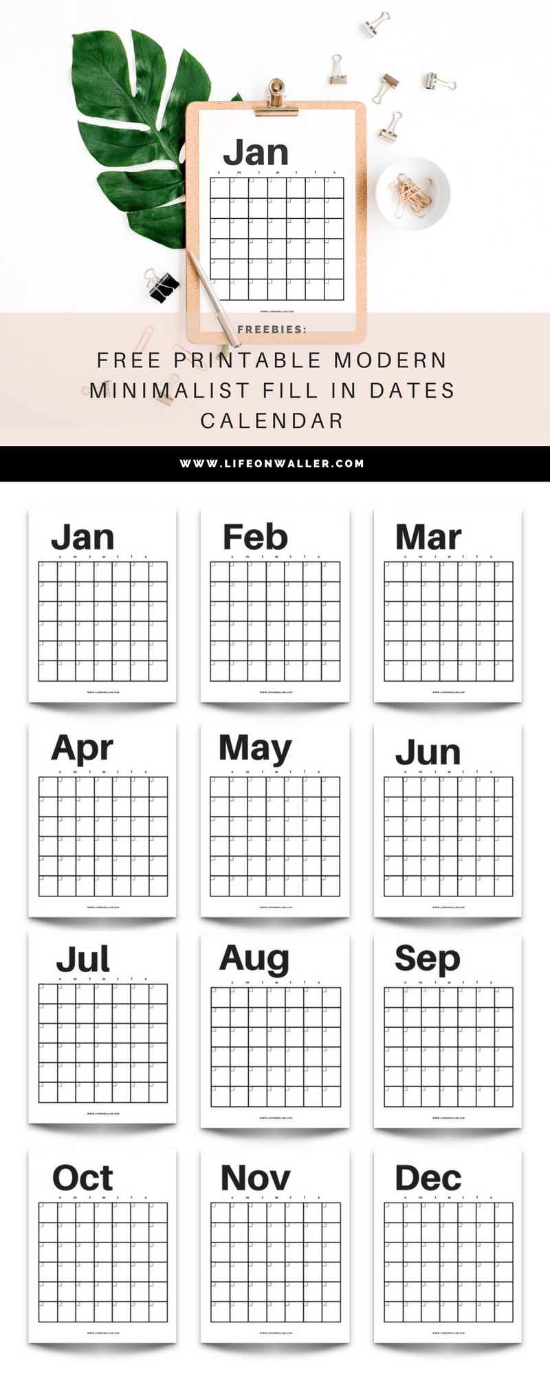 Free Printable Modern Minimalist Fill In Calendar - Use