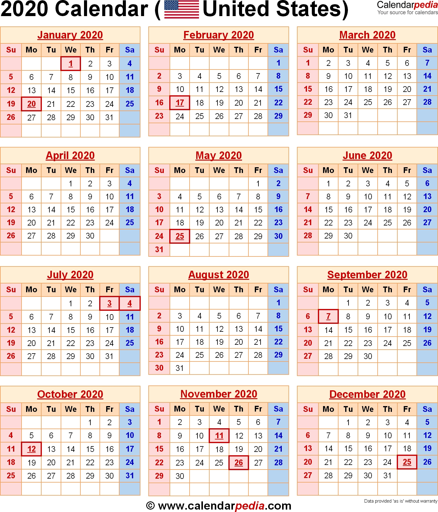 Free Printable Yearly Calendar 2021 2020 – Template