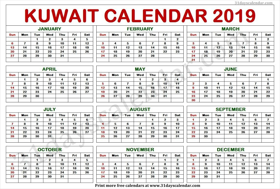 Get Kuwait 2020 Calendar | Calendar Printables Free Blank