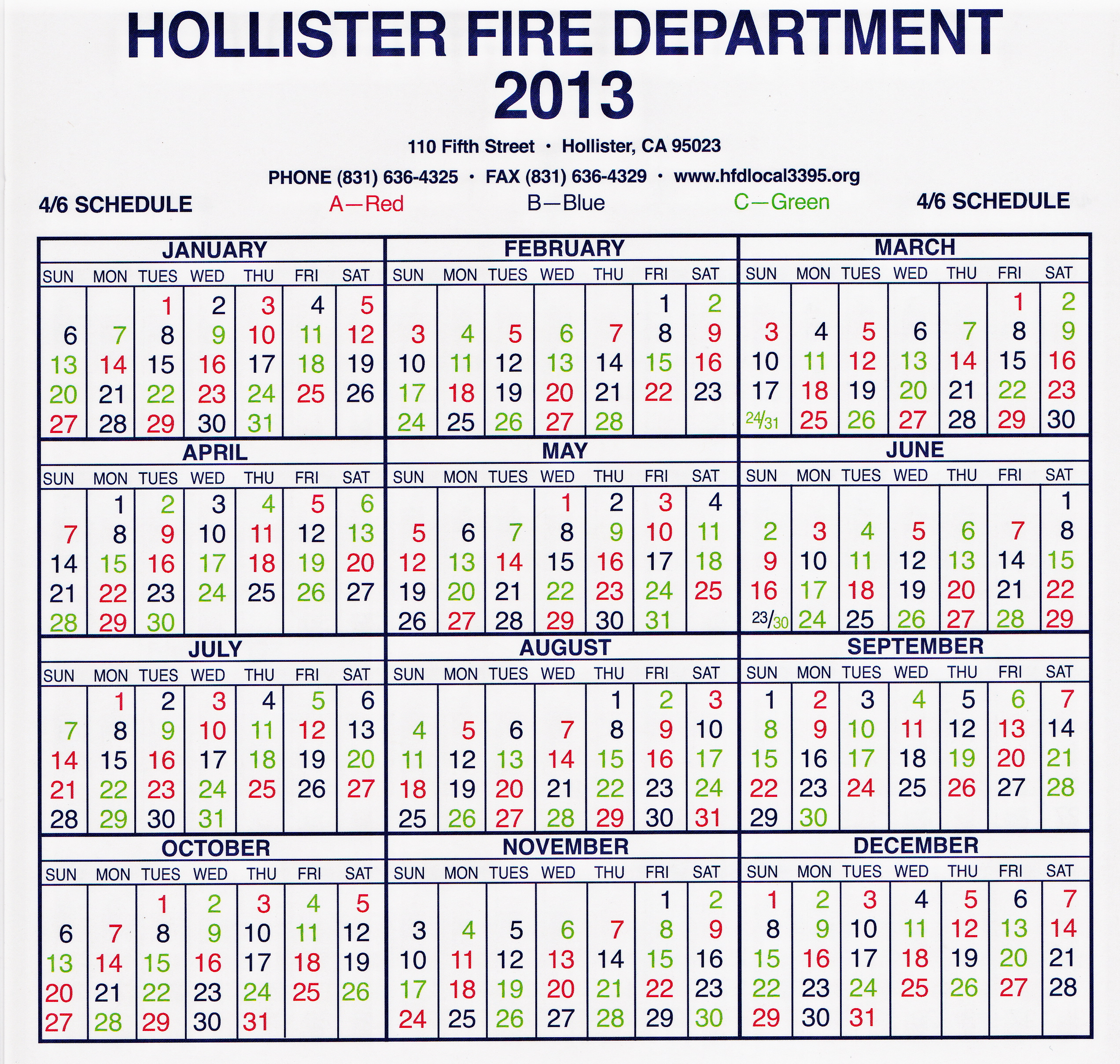 Houston Fire Department Shift Calendar | Printable