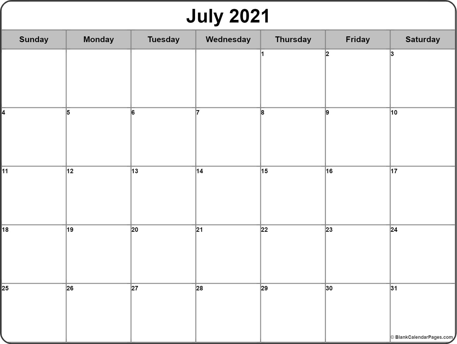 July 2021 Calendar | Free Printable Monthly Calendars