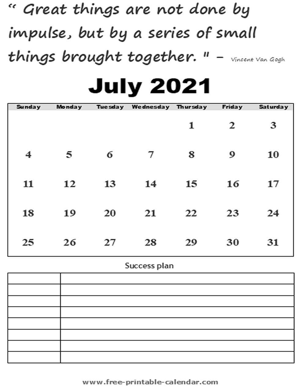 July Calendar 2021 Printable - Free-Printable-Calendar