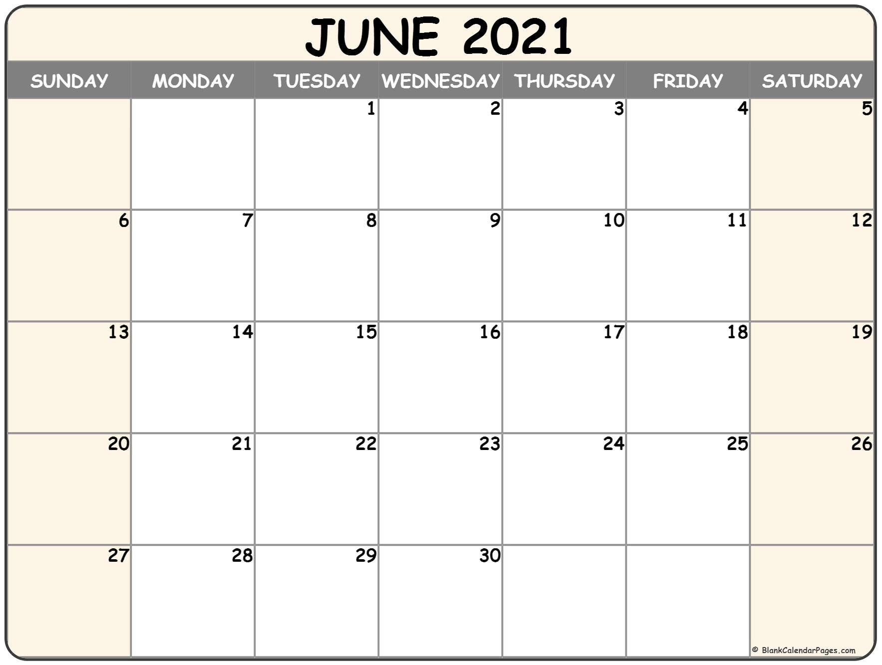 June 2021 Calendar | Free Printable Monthly Calendars