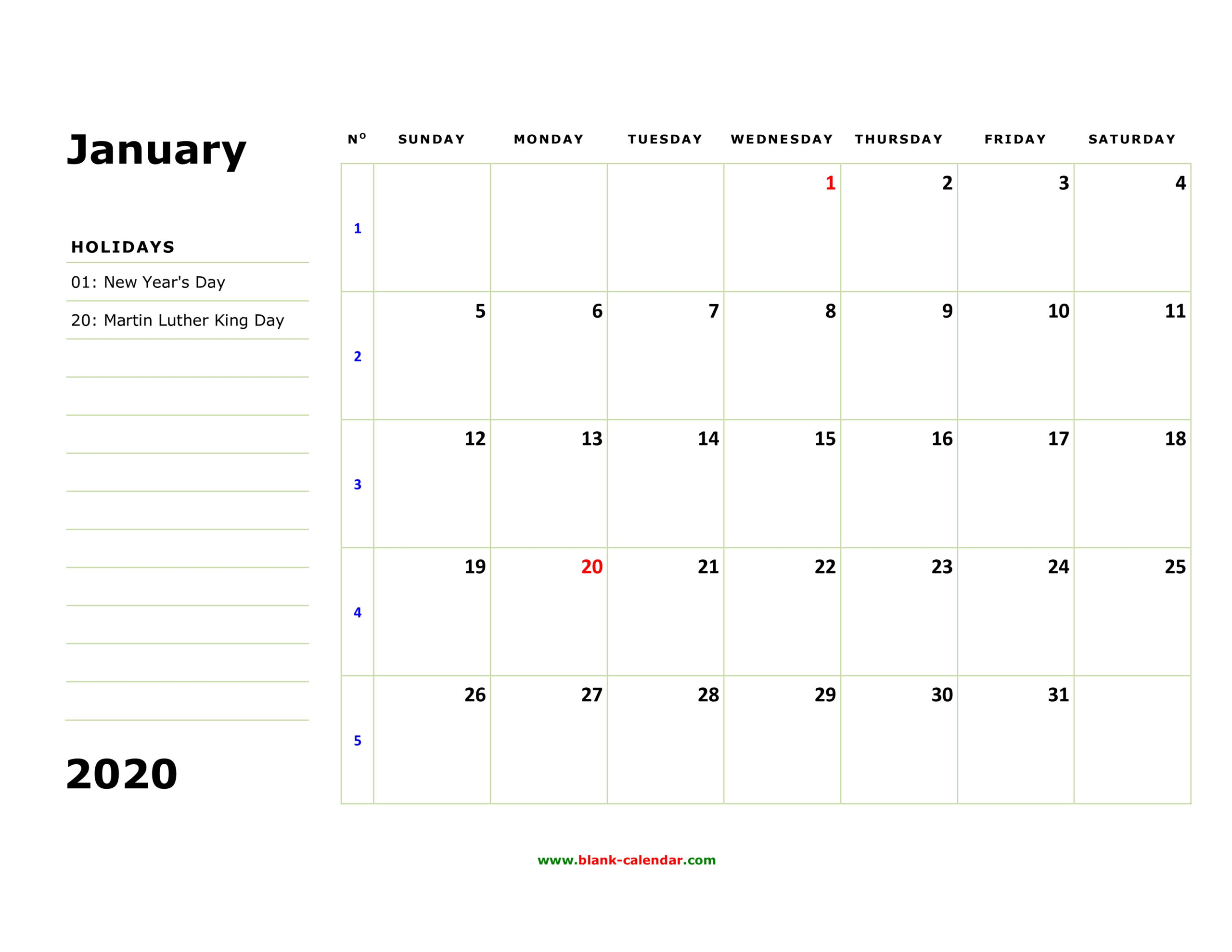 Large Blank Monthly Calendar To Fill In | Calendar