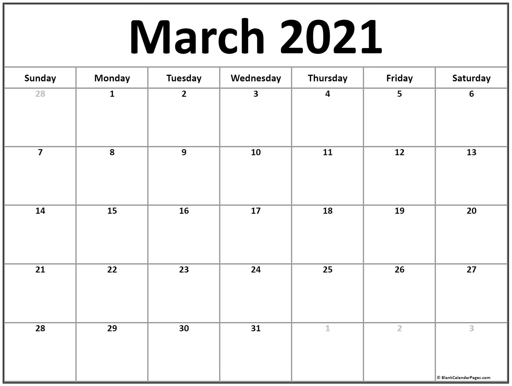 March 2021 Calendar | Free Printable Monthly Calendars