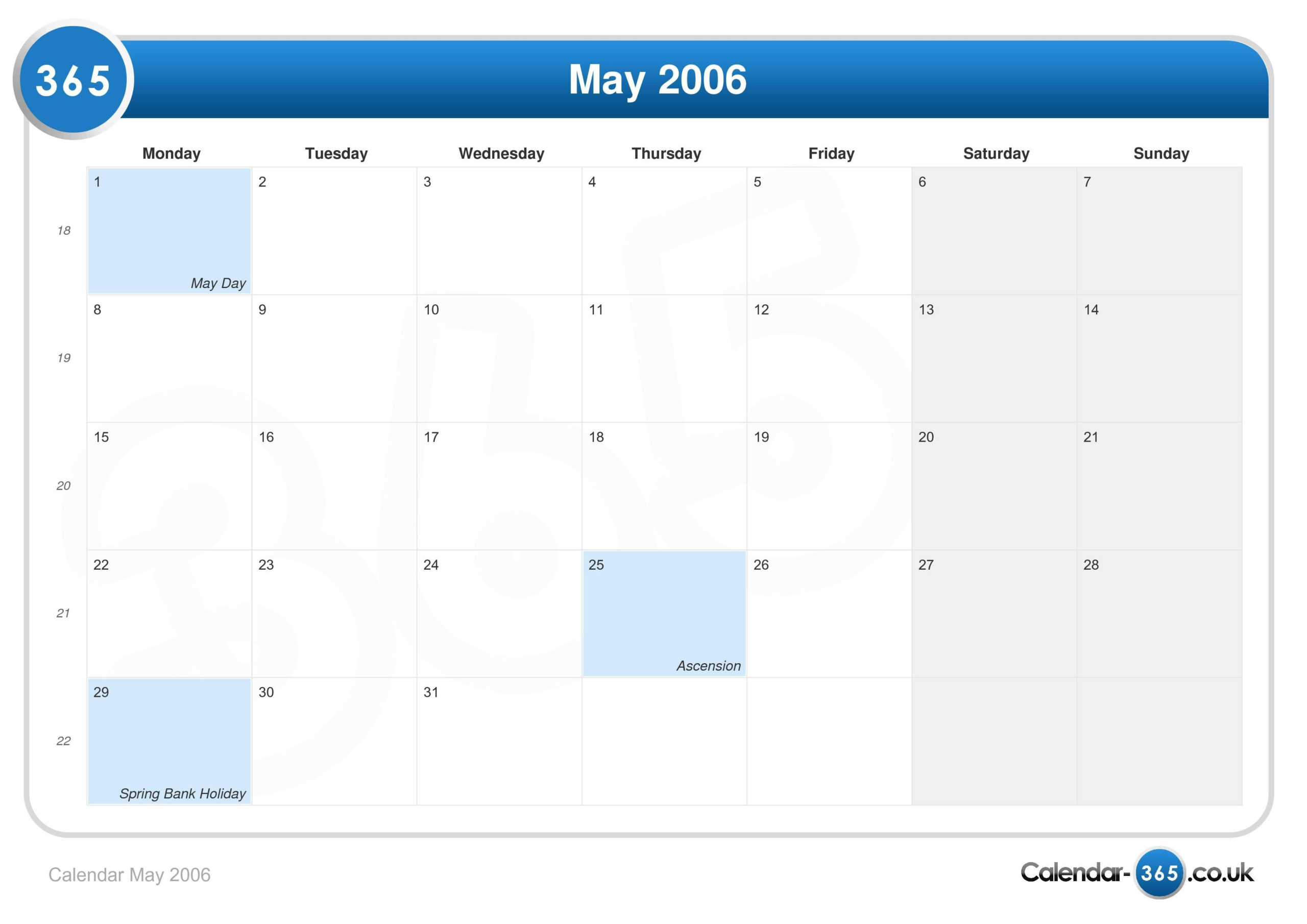 May 2006 Calendar Uk | Qualads