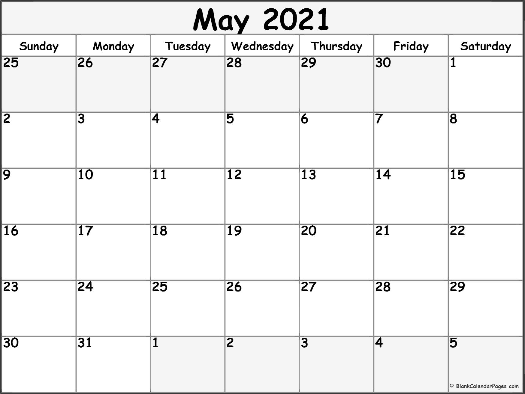 May 2021 Blank Calendar Templates.