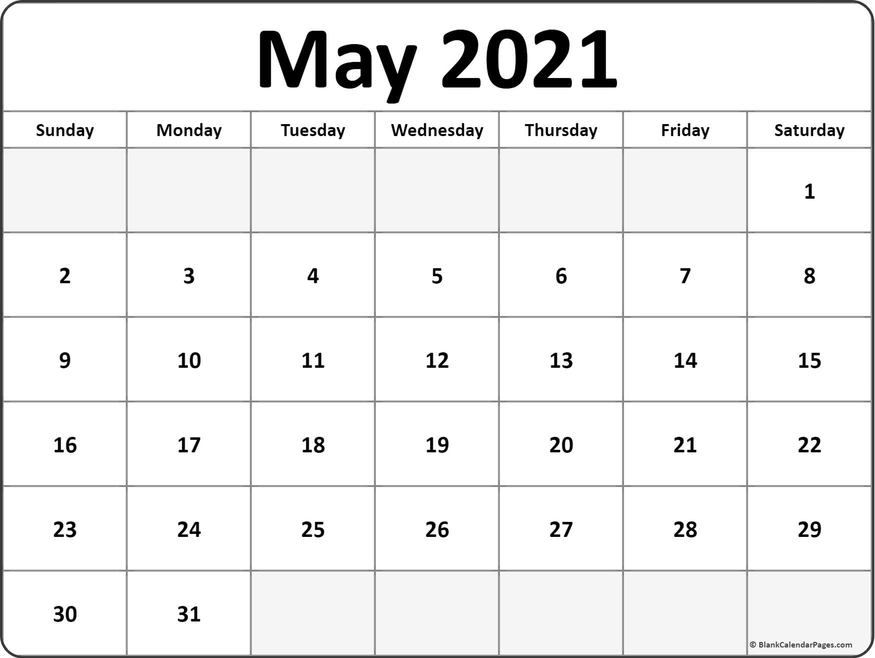 May 2021 Calendar | Free Printable Monthly Calendars