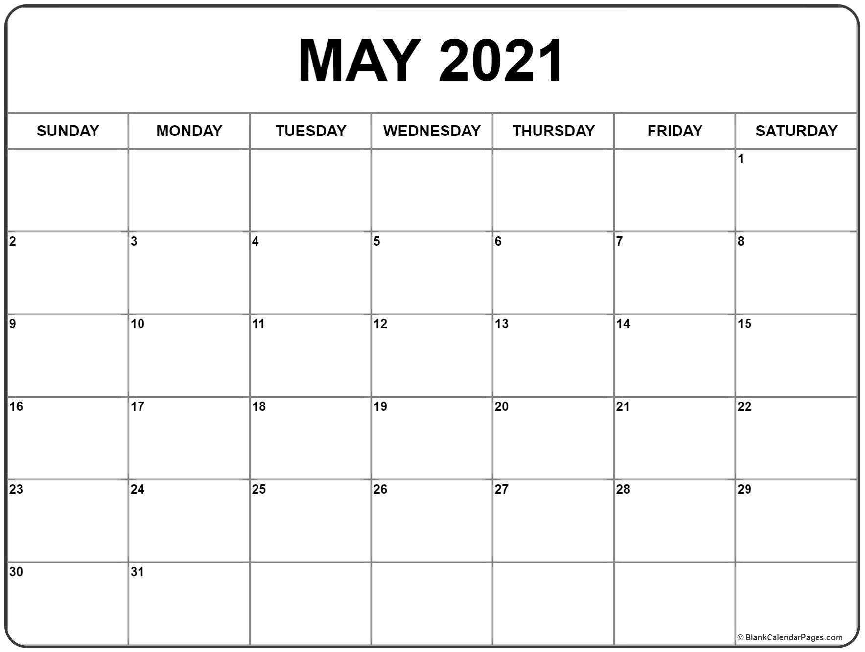 May 2021 Calendar | Free Printable Monthly Calendars