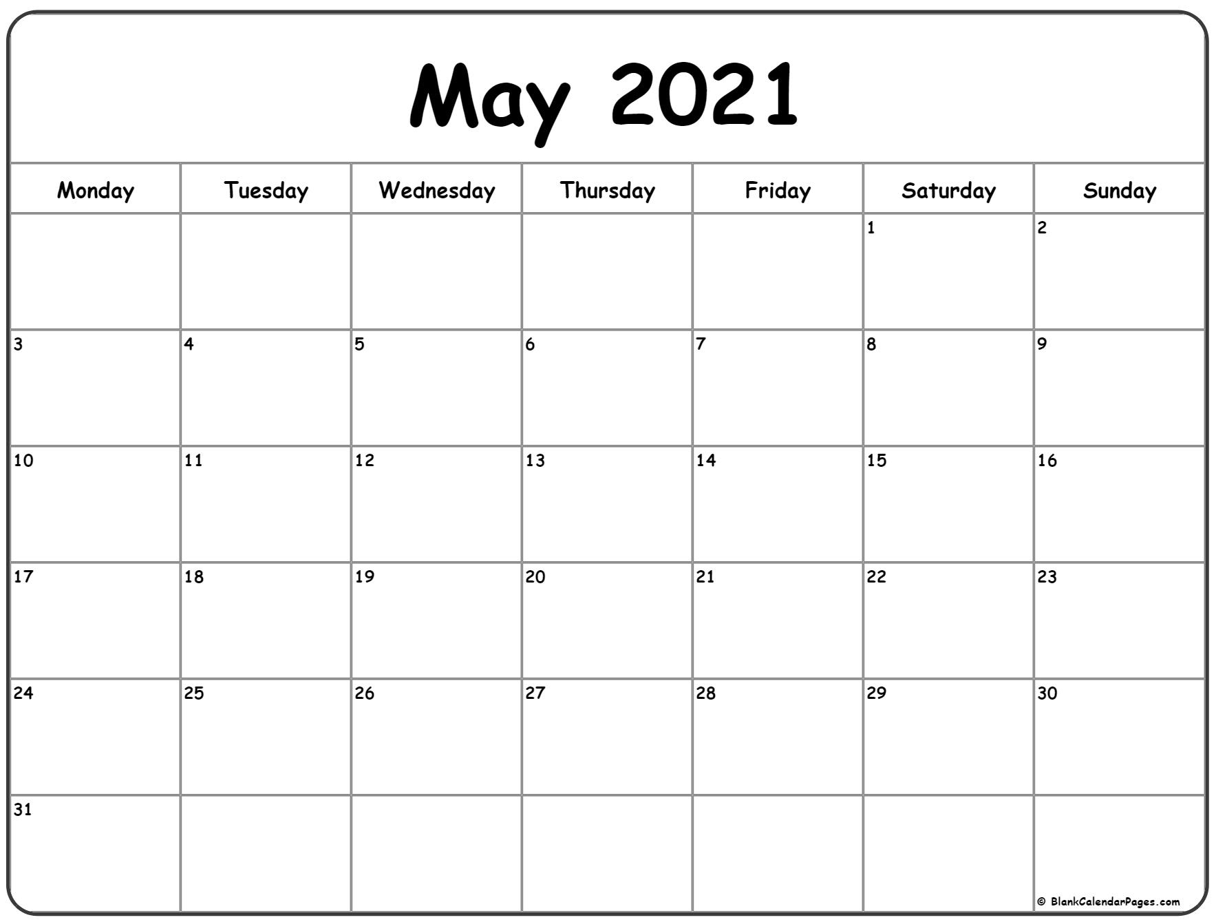May 2021 Monday Calendar | Monday To Sunday