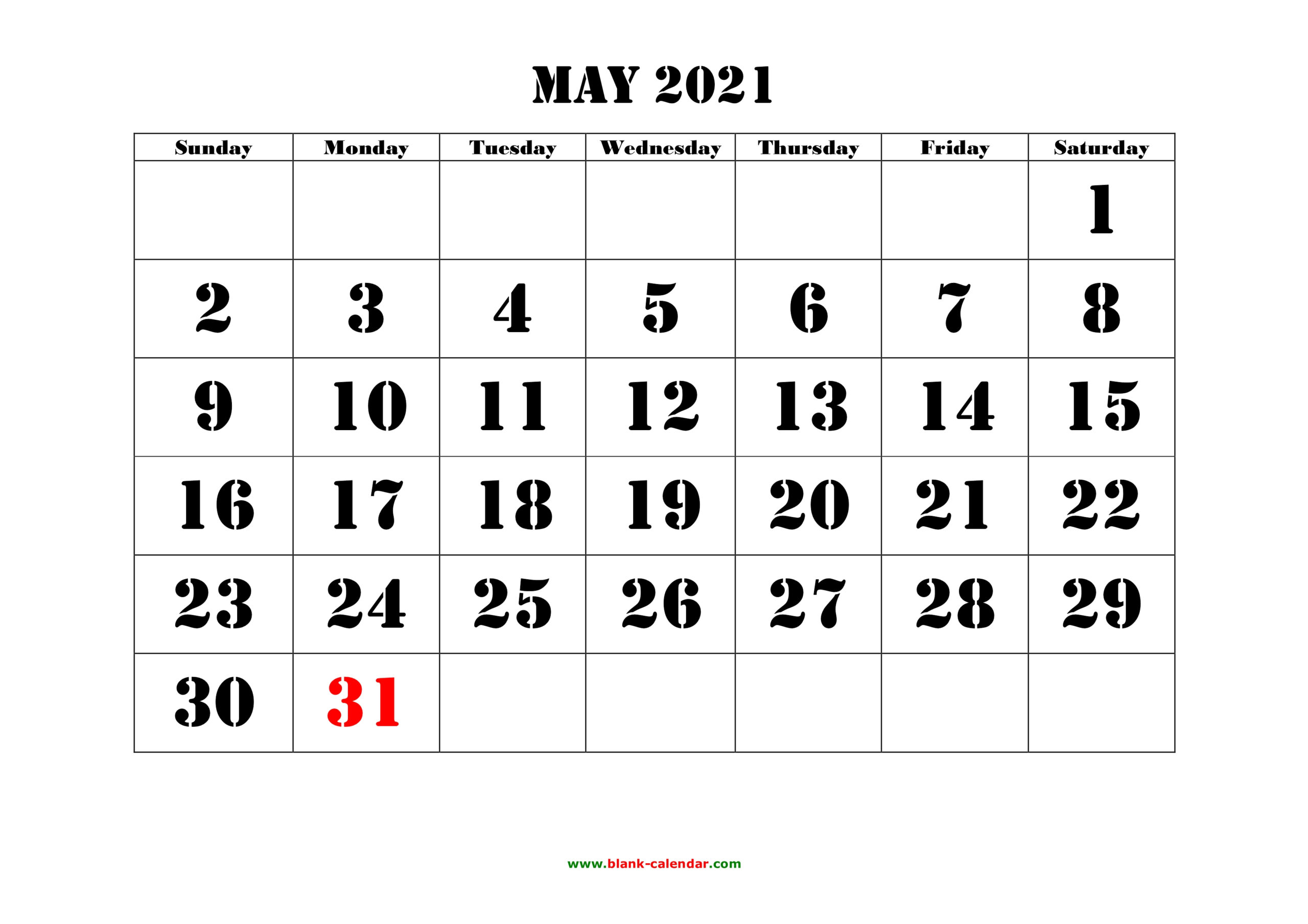 May 2021 Printable Calendar | Free Download Monthly