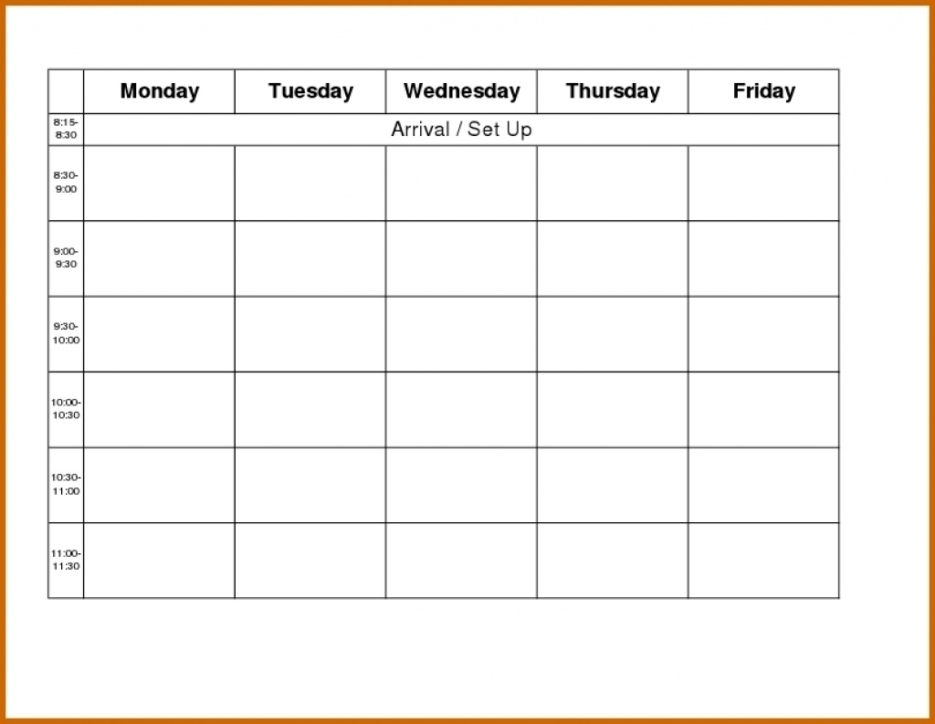 Monday Through Friday Schedule Template | Tutore