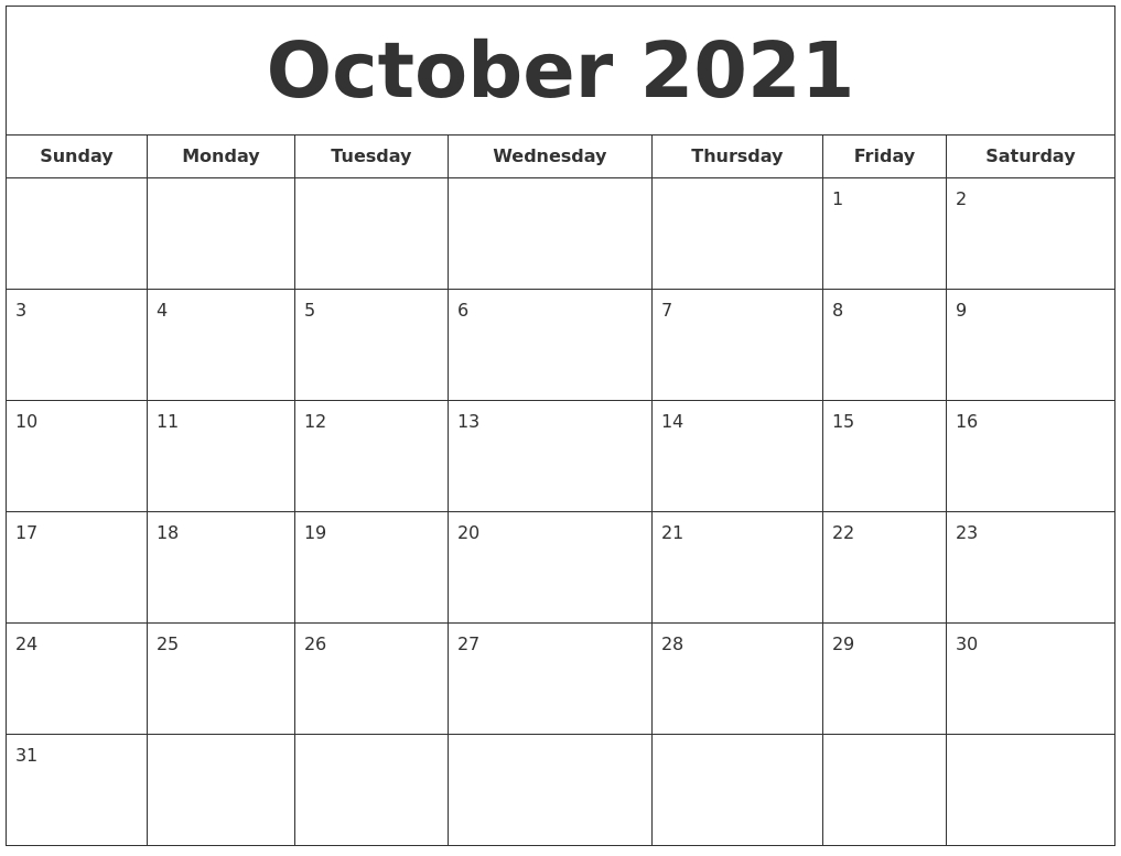 October 2021 Printable Calendar