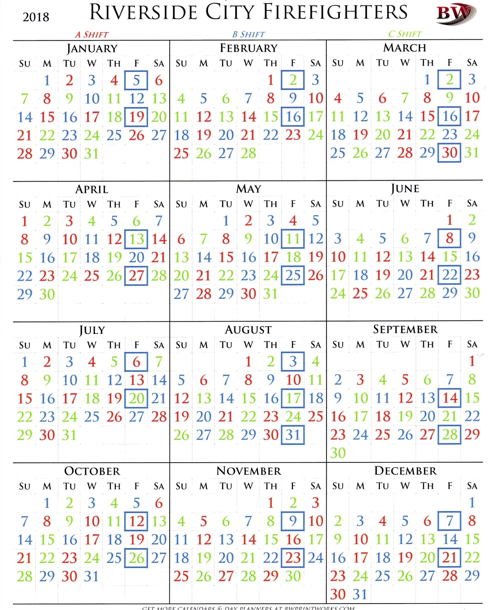 Phoenix Fire Shift Calendar 2020 – Template Calendar Design