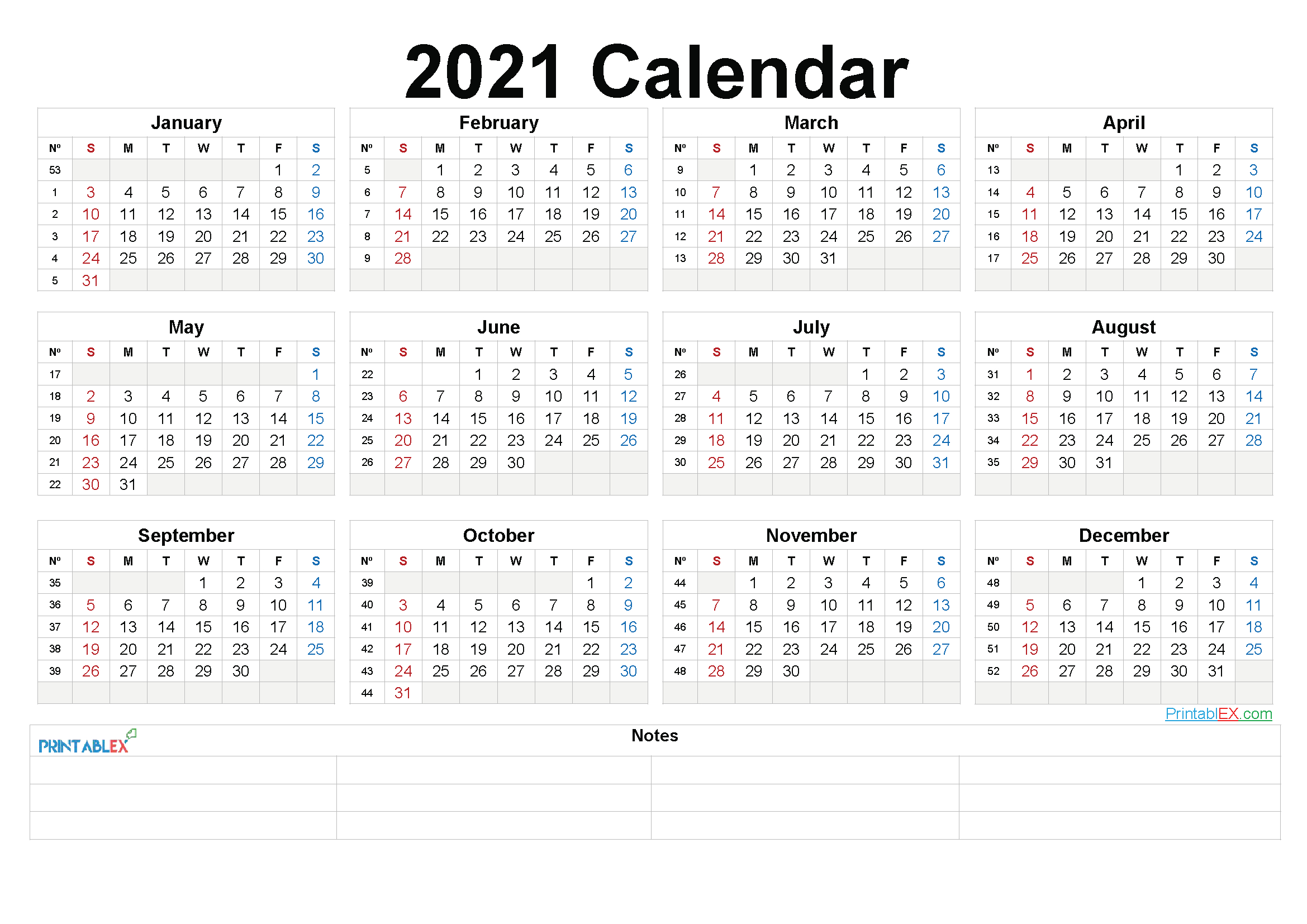 Large Number 2021 Free Calendar | Calendar Printables Free ...