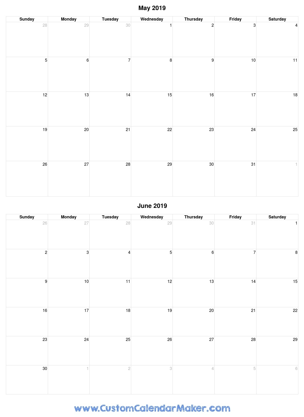 Sunday Thru Saturday Blank Calendar Calendar Printables Free Blank