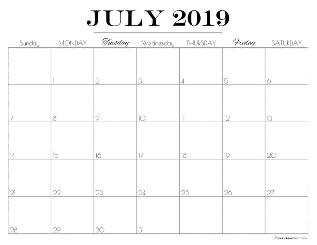 Printable July 2019 Calendar {Free &amp; Pretty Printables}