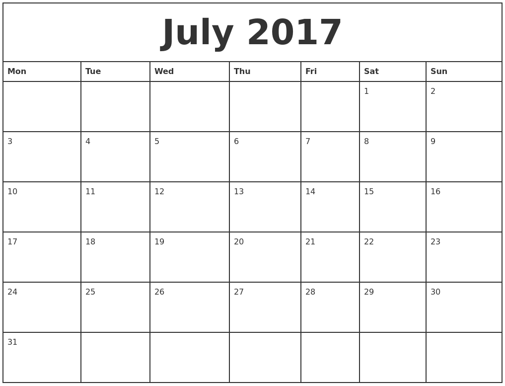 Printable Monthly Calendar Monday To Sunday | Monthly