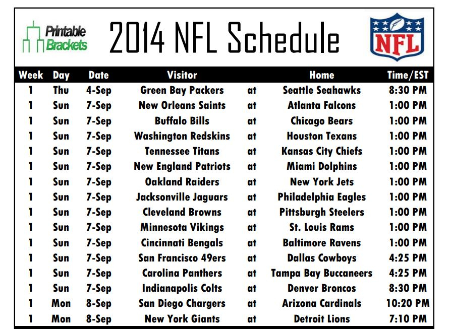 Printable 2024 Nfl Schedule Printable Online