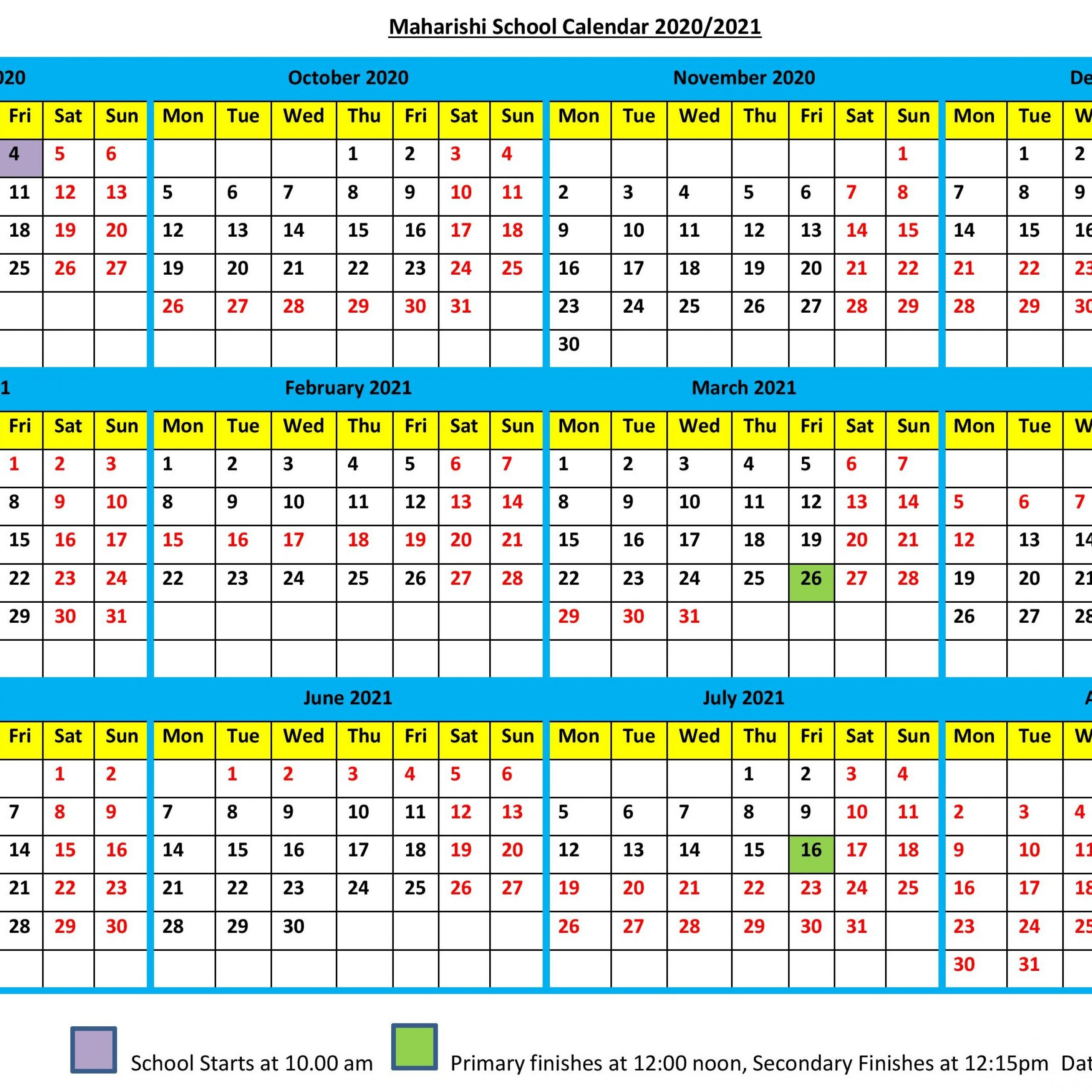 School Calendar 2020 To 2021 | Printable Calendar Free