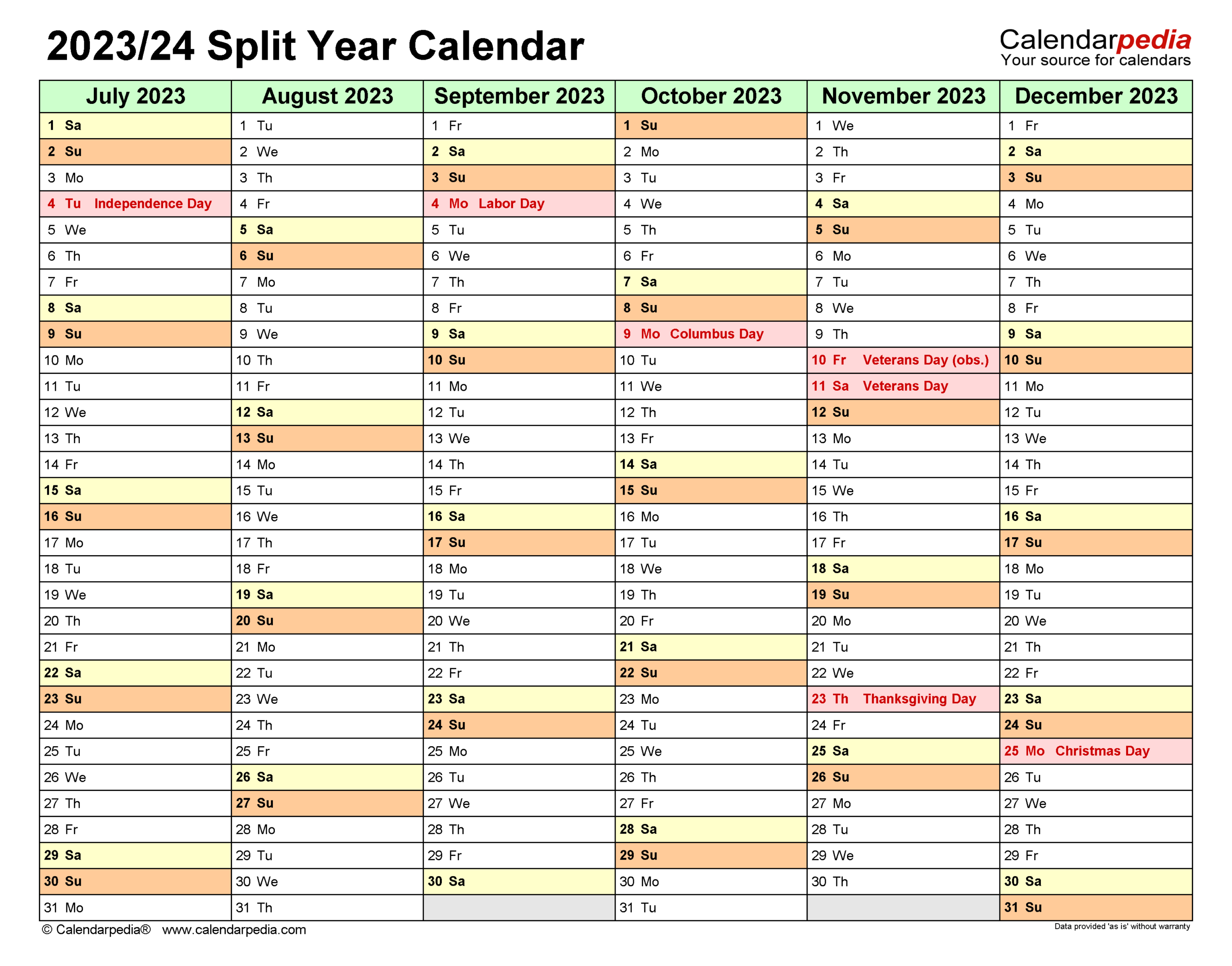 Split Year Calendars 2023/2024 (July To June) - Excel
