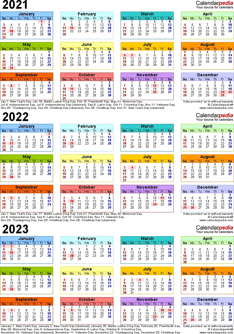 Three Year Calendar 2020 2021 2022 | Calendar Printable Free