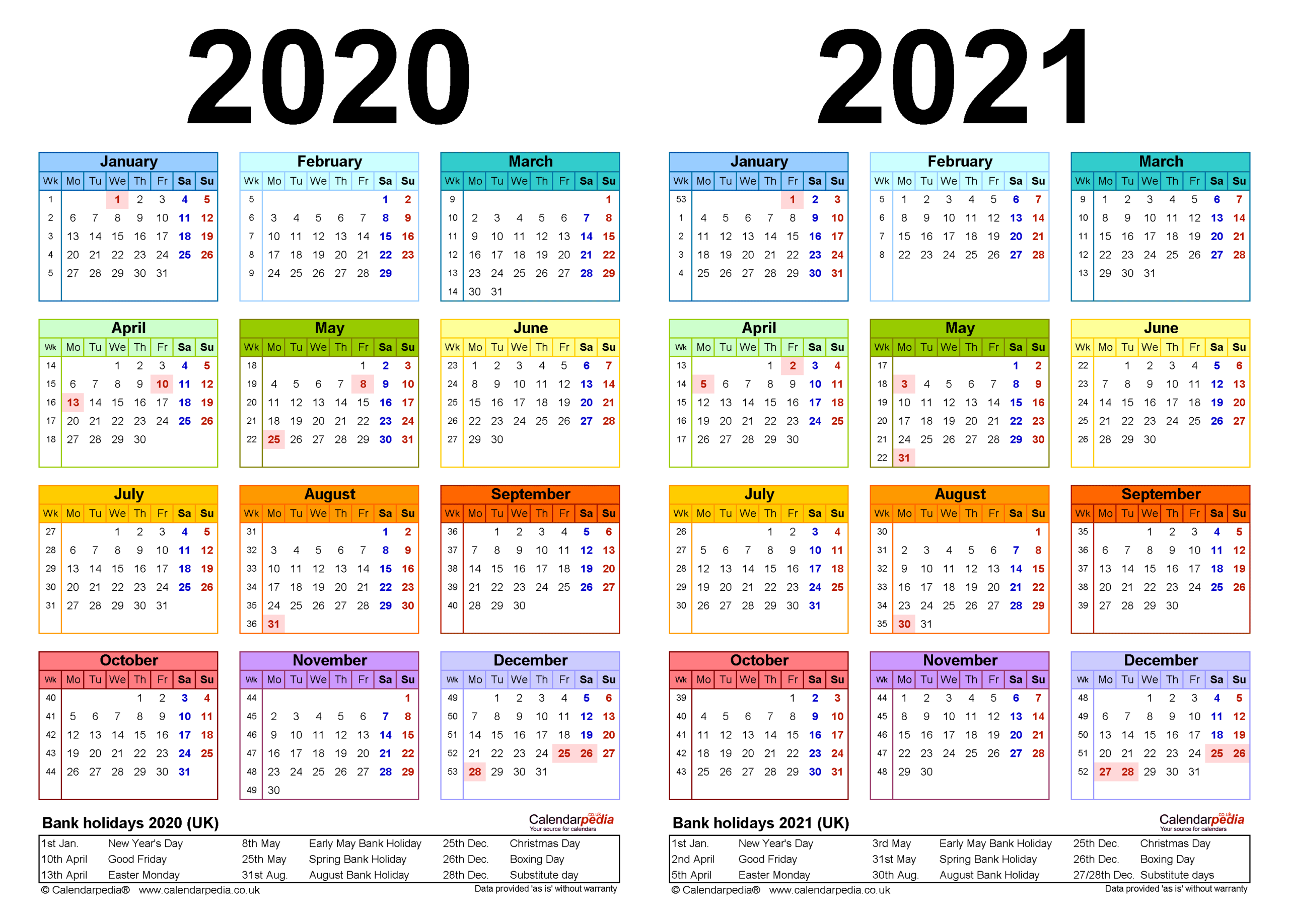 Two Year Calendars For 2020 &amp; 2021 (Uk) For Word