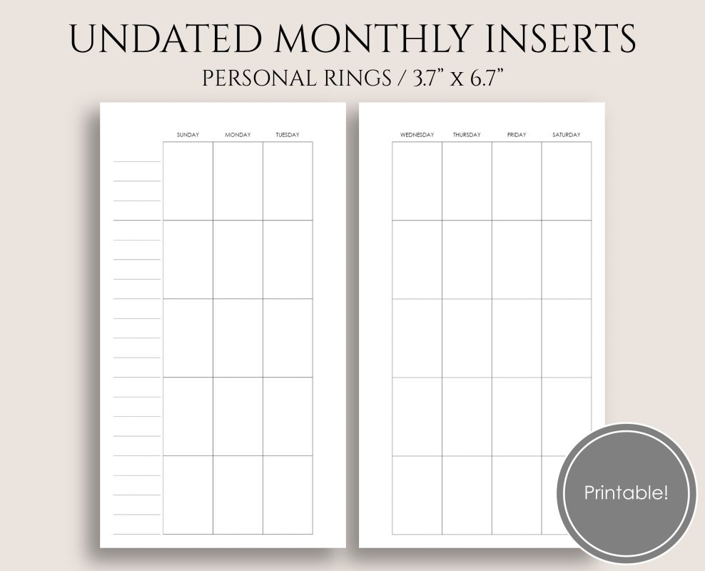 Undated Printable Monthly Calendar Free - Calendar