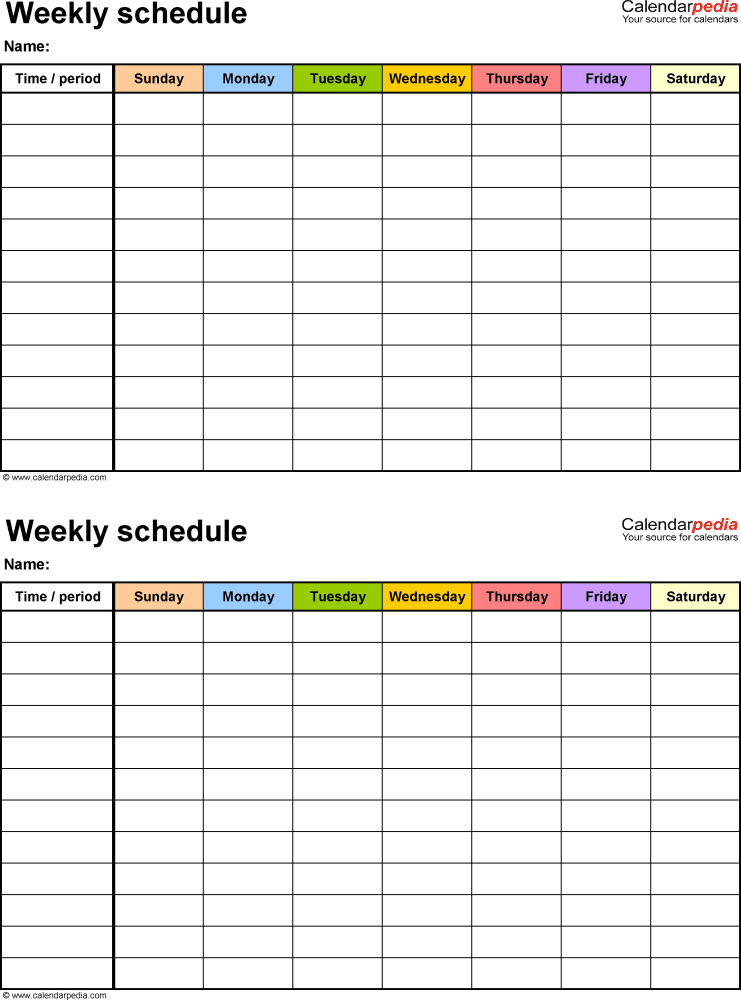 Weekly Schedule Template For Word Version 15: 2 Timetables
