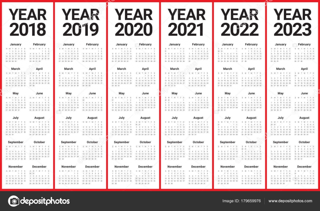 Year 2018 2019 2020 2021 2022 2023 Calendar Vector — Stock