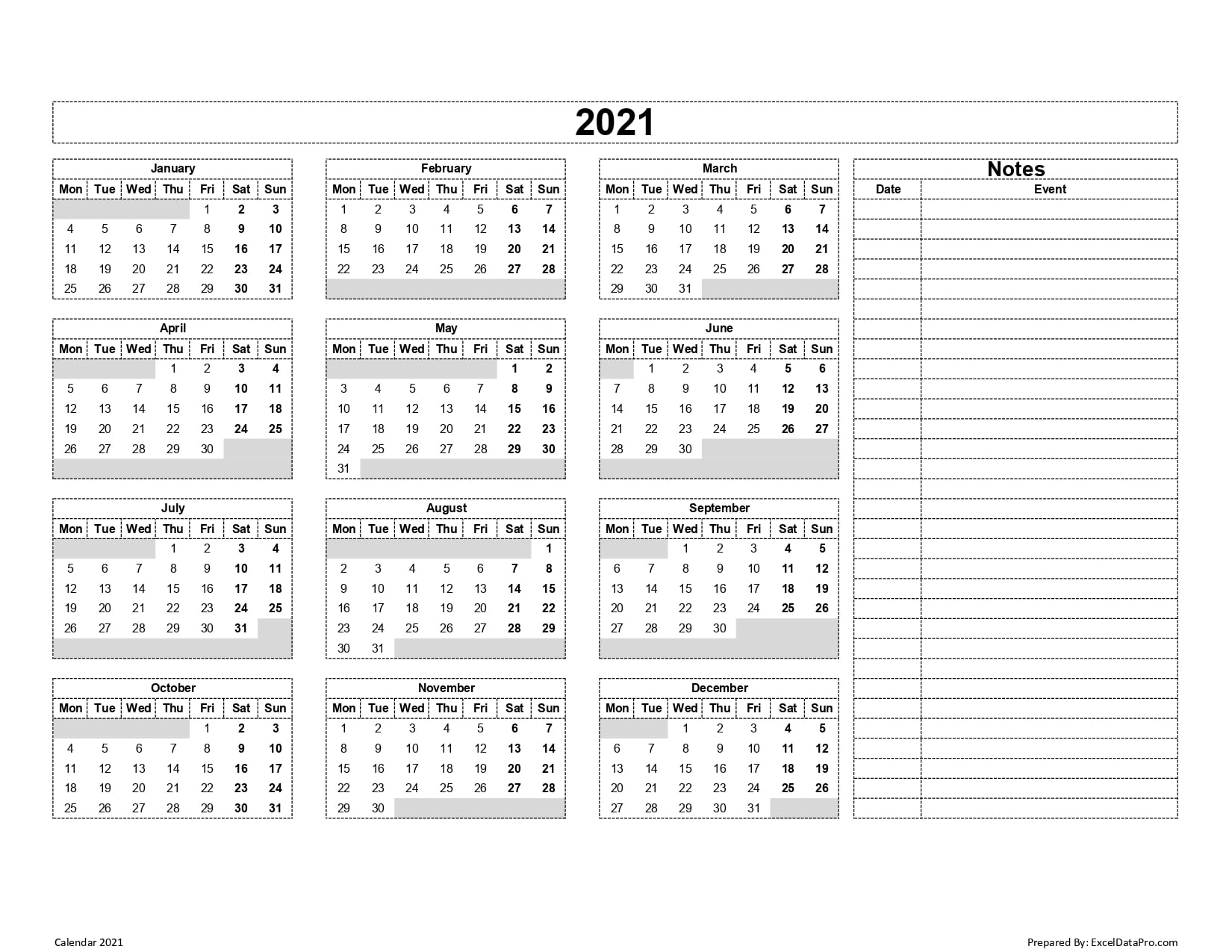 Year Calendar With Notes | Calendar Printables Free Templates